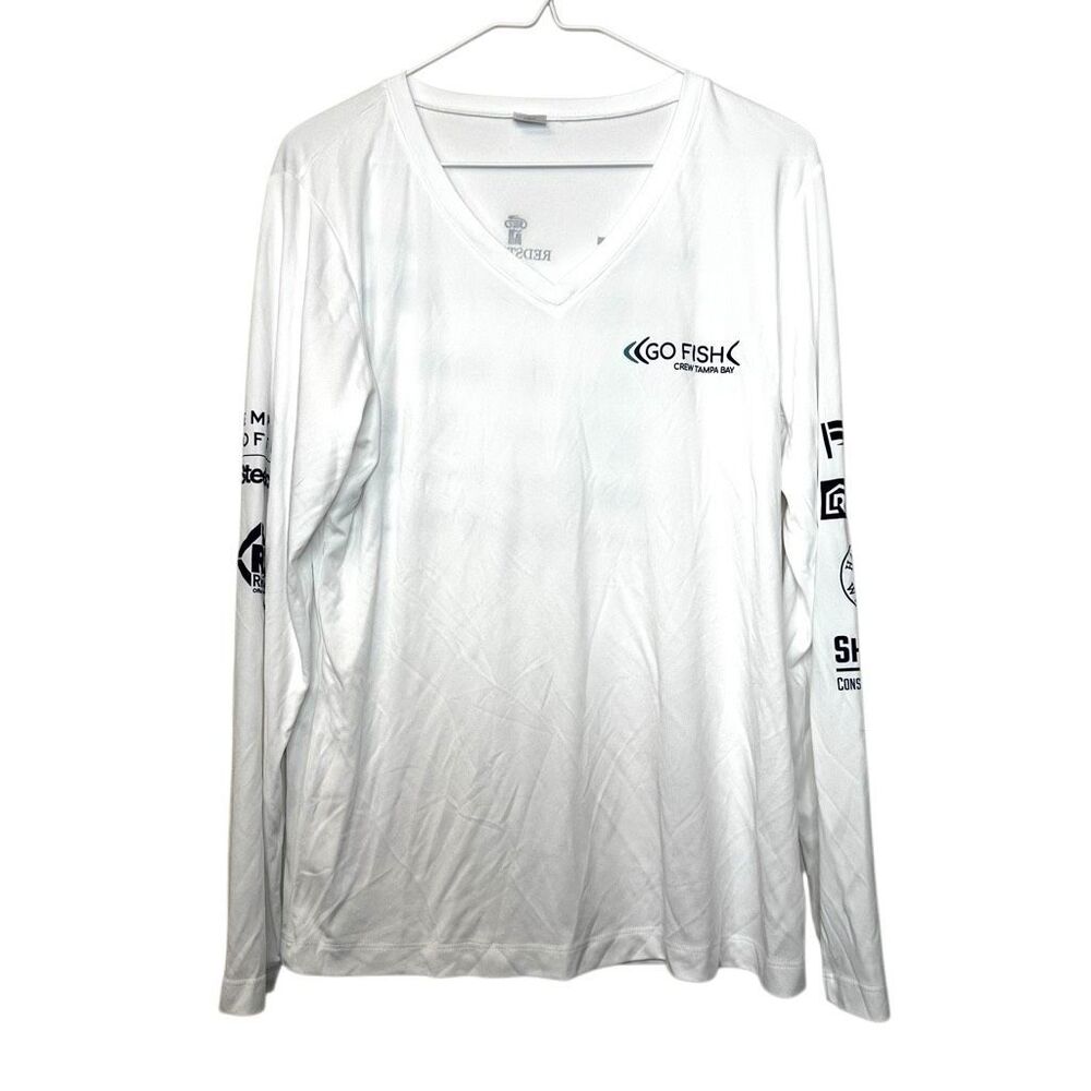 NWT Sport-TEK Go Fish Crew Tampa Bay V-neck Long Sleeve Fishing Tee White Large
